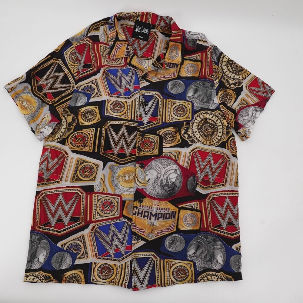 WWE Shoe Palace Shirt Mens Large Multicolor Championship Belt All Over Print